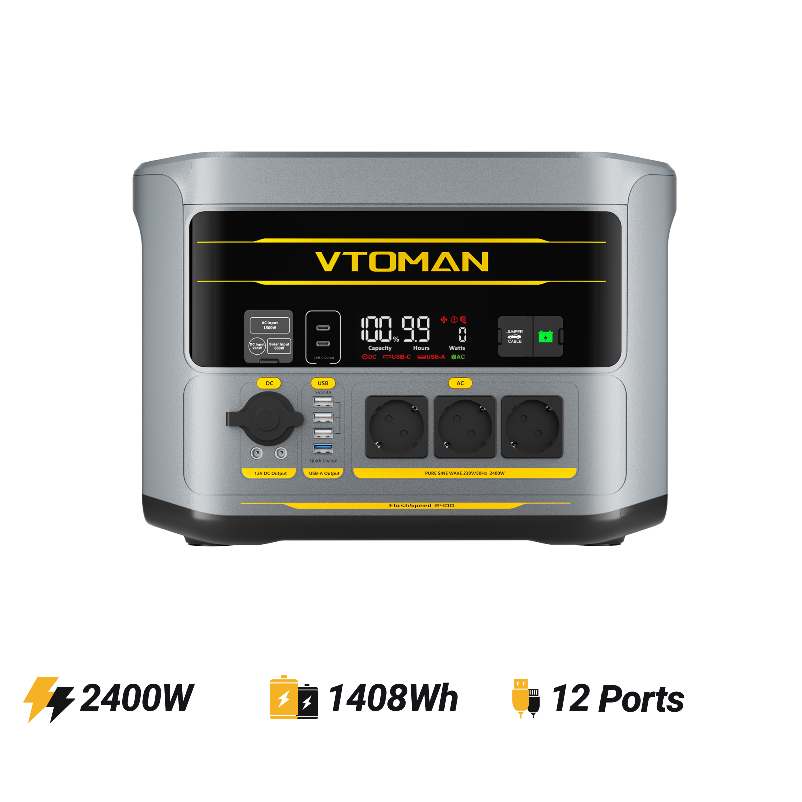 Station Électrique Portable VTOMAN FlashSpeed 2400/1408Wh 200W Pro