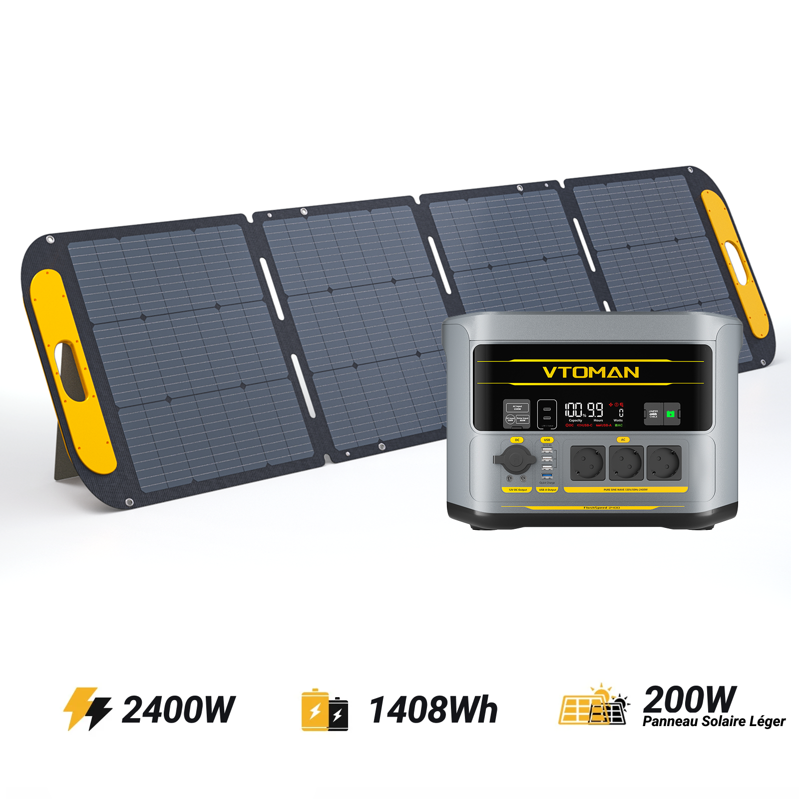 VTOMAN FlashSpeed 2400 Station Électrique Portable avec Panneau Solaire Léger 200 W Pro
