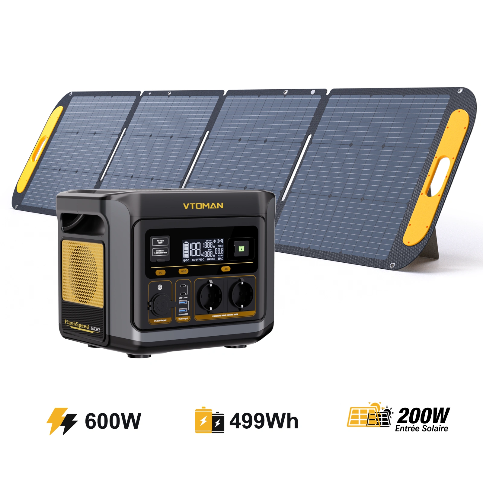 VTOMAN FlashSpeed 600 avec panneau solaire 200 W