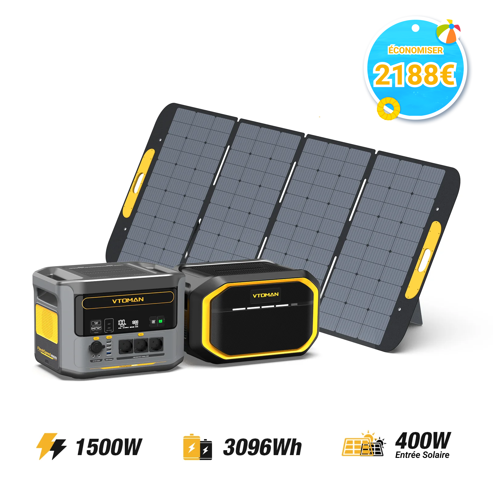 Pack VTOMAN FlashSpeed 1500/3096Wh batterie supplémentaire générateur solaire 400W