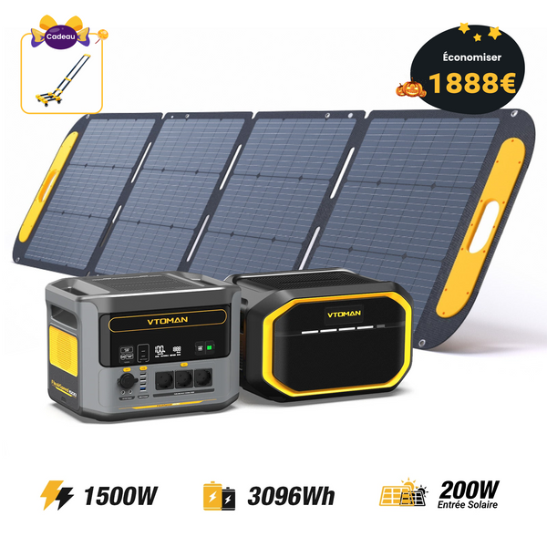 VTOMAN FlashSpeed 1500/3096Wh avec panneau solaire 200W Pro