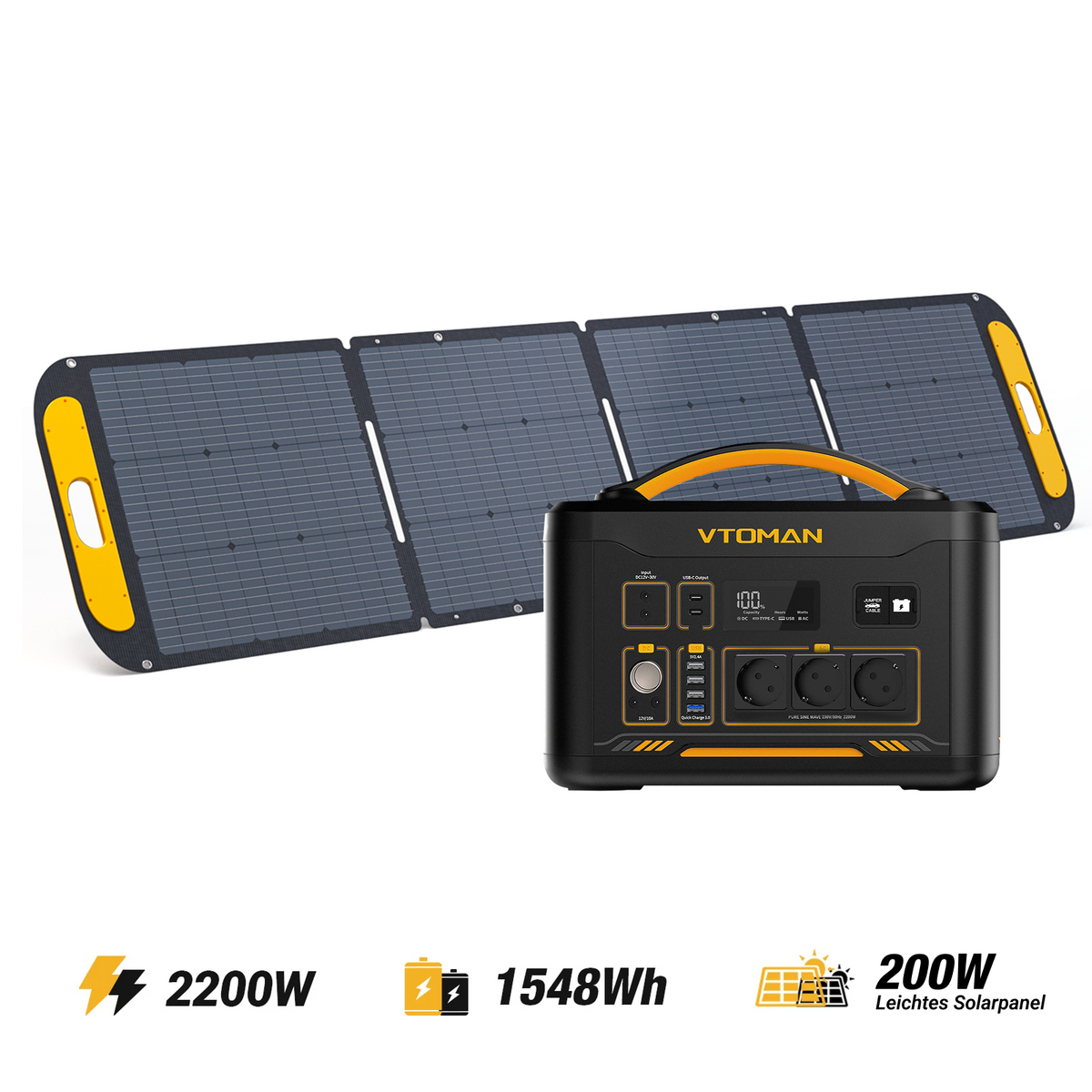 VTOMAN Jump 2200 Station Électrique Portable avec Panneau Solaire Léger 200 W