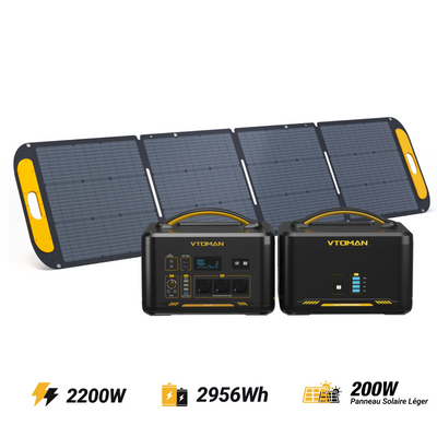 VTOMAN Jump 2200 1408Wh +Batterie Supplémenaire+Panneau Solaire Léger 200 W