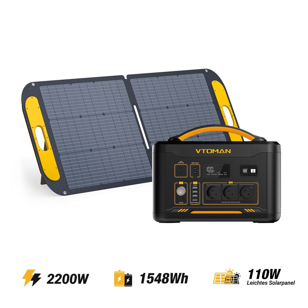 VTOMAN Jump 2200 Station Électrique Portable avec Panneau Solaire Léger 110W