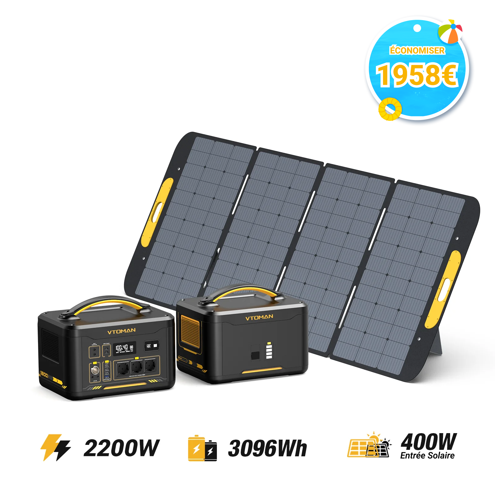 Générateur solaire VTOMAN Jump 2200W/3096Wh 400W